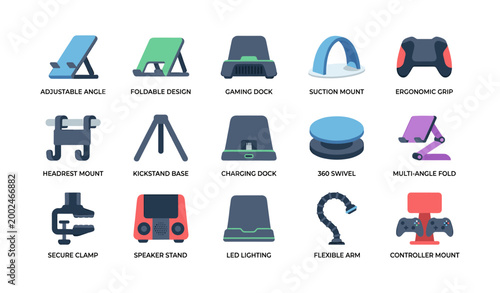 Device stand and mount icons showing mounts, docks and grips