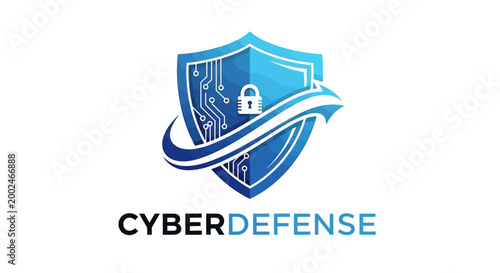 Cyber defense shield with lock and circuit board