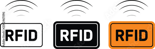 Schilderij op canvas Set of RFID radio frequency identification icons with signal waves representing contactless technology wireless tracking and secure smart card data access systems