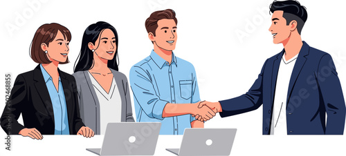 Professional Business Team Handshake and Collaboration Meeting Illustration.