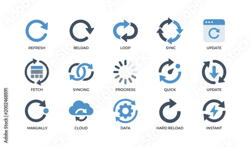 Circular refresh and sync icons arranged in grid layout