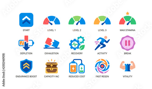 Stamina and recovery icons illustrating energy levels and effects