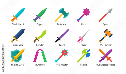 Assorted weapon and blade icons displayed in grid layout