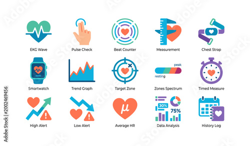 Heart and fitness icons displayed in a labeled grid on white