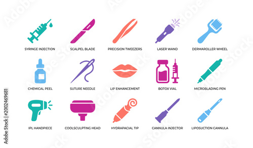 Medical and cosmetic procedure icons on white background