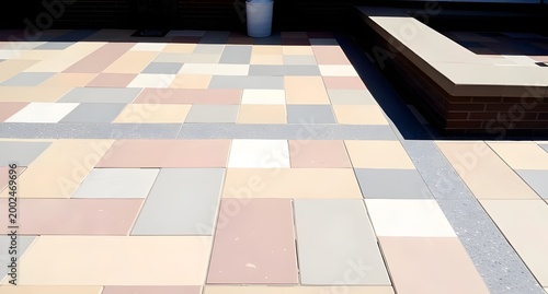 Colorful Square Tile Paving Pattern for Outdoor Spaces, Modern Urban Flooring Design with Multicolored Ceramic Tiles, Perfect for Patios, Walkways, and Courtyards, Stylish and Durable Surface