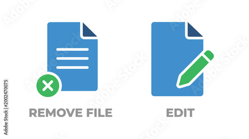 Vector graphic illustration of Blue document icons for remove file and edit Vector