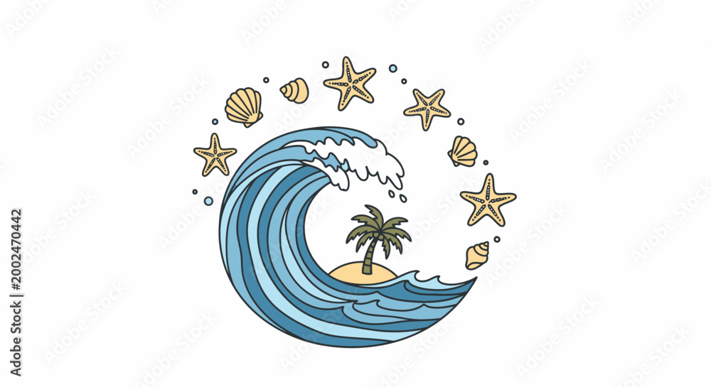 Obraz premium Tropical wave with palm tree.