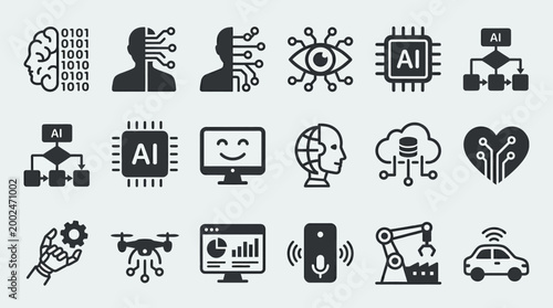Set of Artificial Intelligence and Modern Technology Vector Icons.