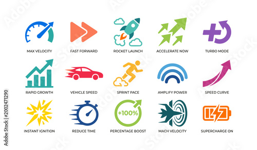 Speed and acceleration icons depicting motion and performance