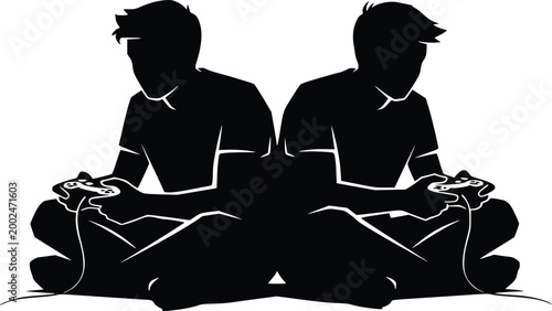 Gamer Silhouette, Playing Video Games, Gaming Console, Black and White Vector