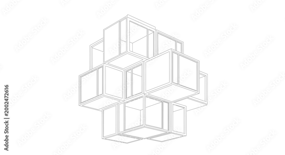 Fototapeta premium Abstract wireframe 3D geometric cubes structure on white background