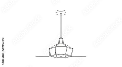 Minimalist continuous line drawing of a geometric pendant lamp