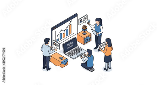 Team Collaboration Analyzing Data and Business Statistics on Screen.