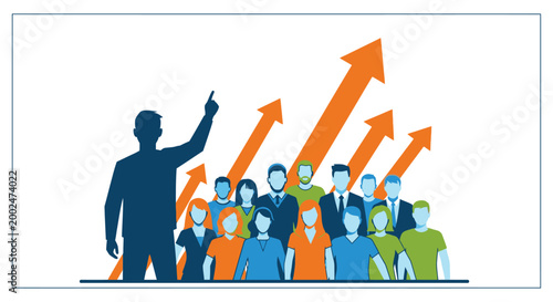 Businessman leading a team upwards success.