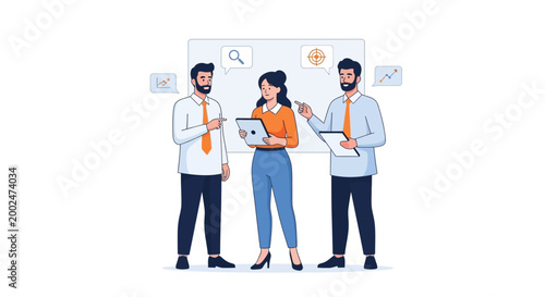 Business people discussing documents together.