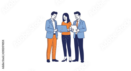 Business people discussing a document.