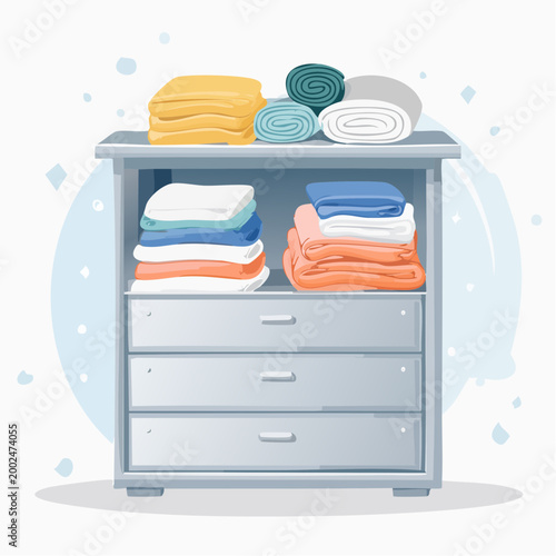 Neatly Folded Towels and Linens in a Cabinet