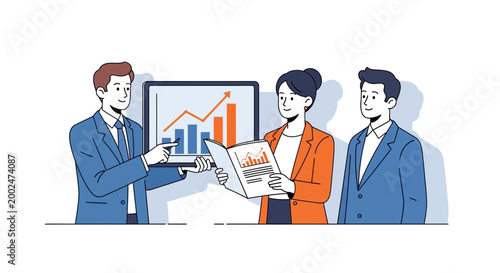 Business people in formal wear discussing.