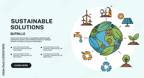 Billede på lærred Sustainable Solutions for a Greener Future: Renewable Energy, Recycling, and Eco-Friendly Practices Illustrated