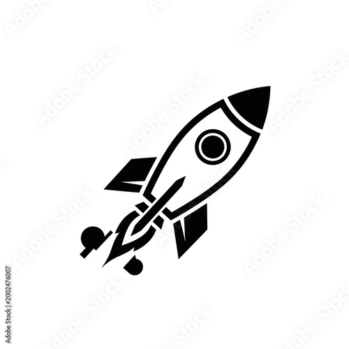 Black and white rocket ship icon.