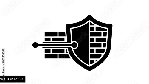 Shield with brick wall protection symbol.