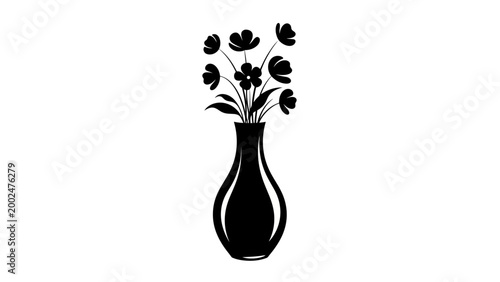 Black vase with flower silhouette.