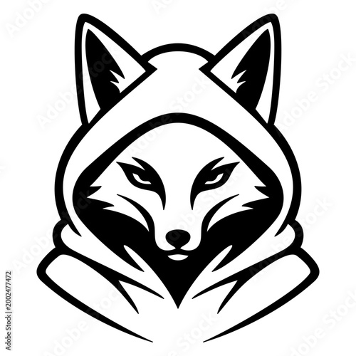 Black and White Minimal Fox Mascot Logo vector art