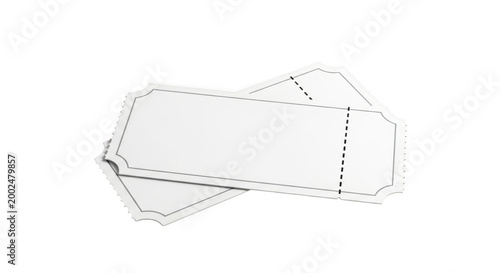 Two blank white tickets with perforated edges isolated on transparent background