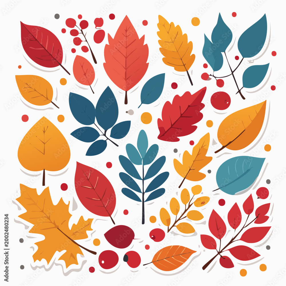 Fototapeta premium Autumn Leaves and Berries Illustration