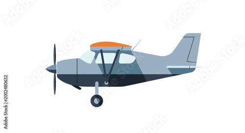 Side view of a gray propeller airplane with an orange top.