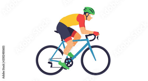 Cyclist in aerodynamic pose on a racing bicycle