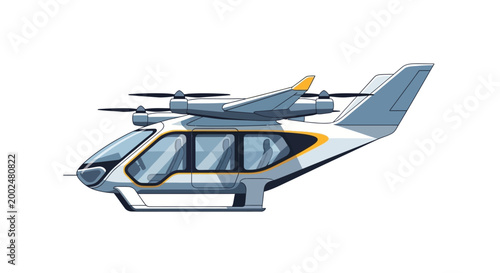 Futuristic eVTOL aircraft concept for urban air mobility.