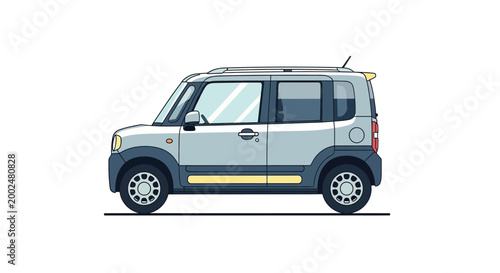 Illustration of a compact gray car in profile on white background