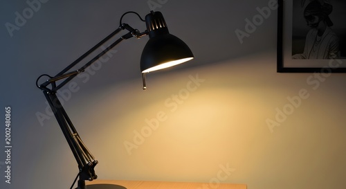 Vintage desk lamp illuminating a warm soft glow on a wall