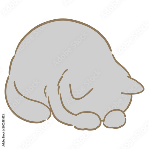 シンプルで可愛いグレーの猫がごめん寝ポーズで眠っているカットイラスト
