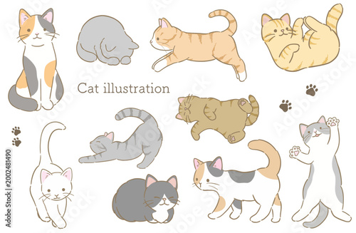 Tableau sur toile シンプルで可愛い色々な模様、色の猫たちのカットイラストセット、挿絵に使えるカットイラスト