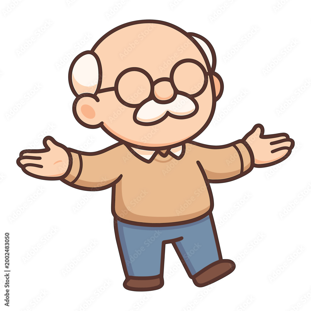 Fototapeta premium Elderly man spreading arms flat vector illustration