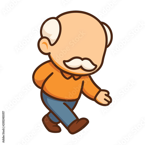 Older man walking with mustache flat vector illustration