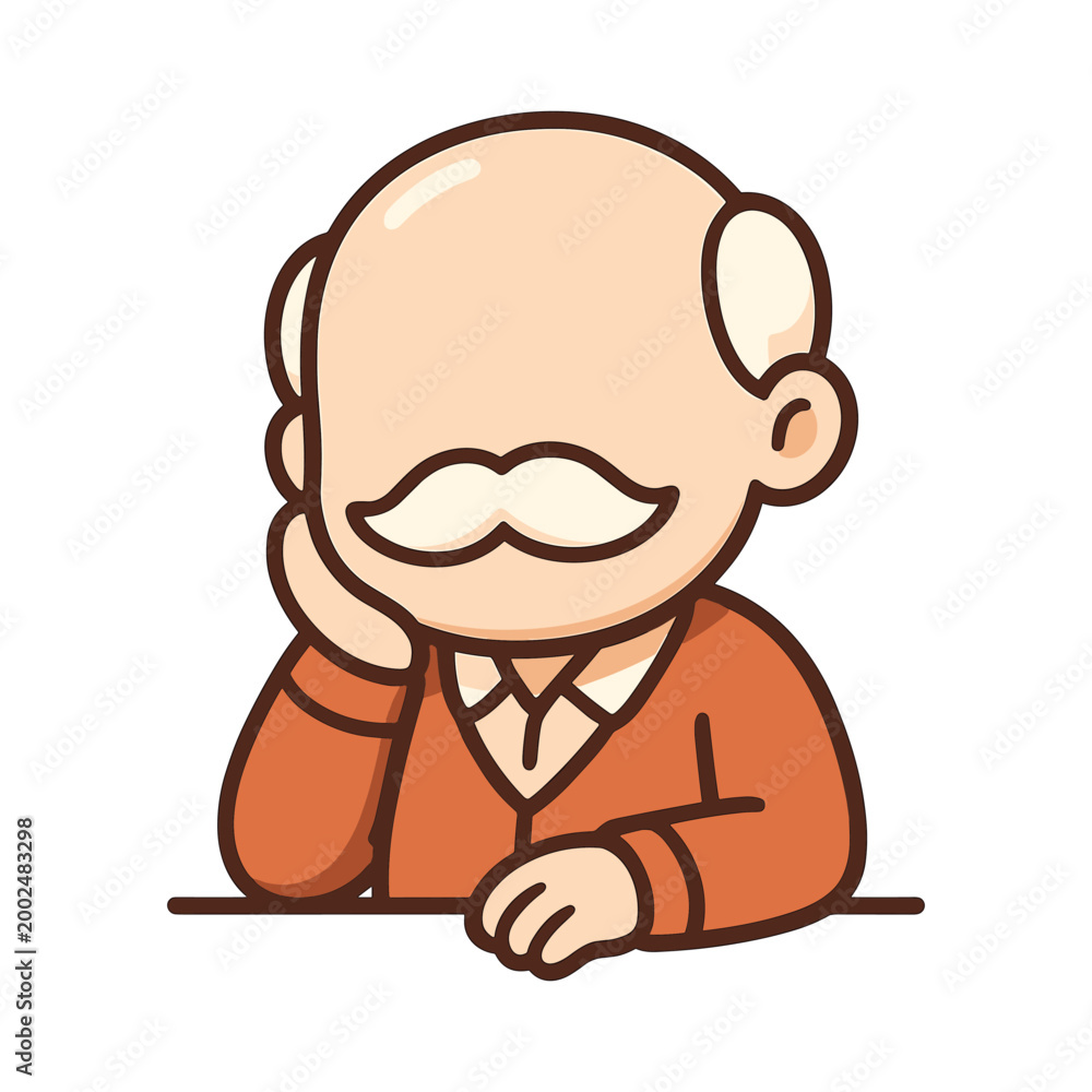 Naklejka premium Cartoon elderly man thinking with mustache