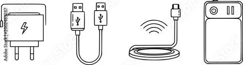 Charging Accessory Set Featuring Wall Charger USB Cables and Portable Power Bank