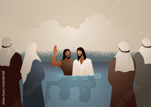 Biblical vector illustration series, Jesus baptised by John the Baptist