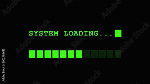 8 bit retro 4k video loading system progress bar, digital display interface animation concept
