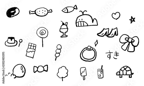 女の子の好きなものを集めた落書きイラストセット