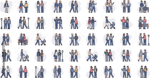 Set of diverse vector illustrations featuring people in daily life activities.