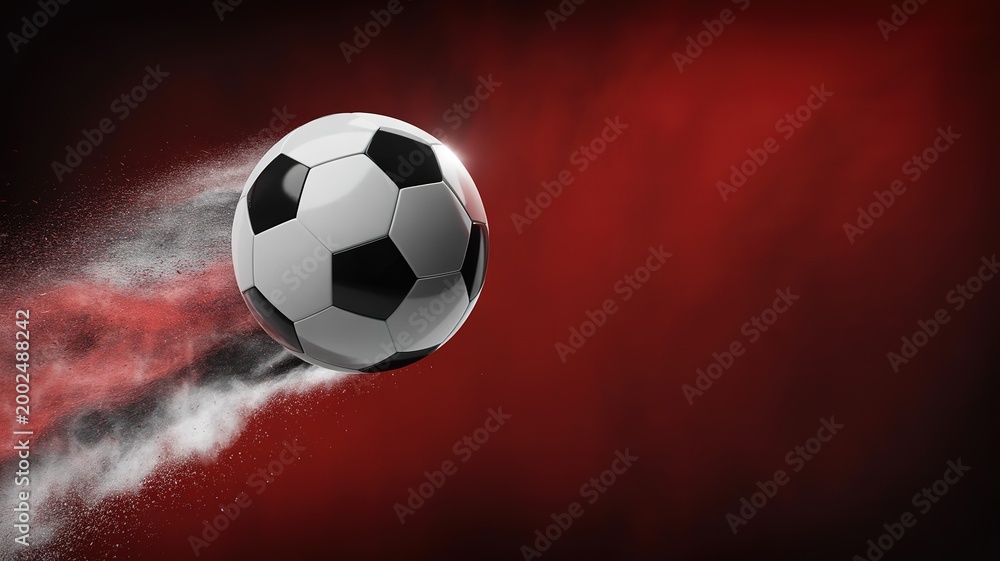 Fototapeta premium Dynamic Vibrant Graphic Featuring Soccer Players in Action World Cup Football Themed Sports Design Bold Red Blue Gold Tones for Marketing Campaigns