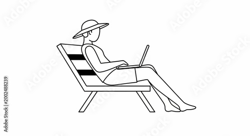 Woman sitting on lounge chair working.