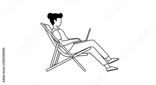 Woman sitting in a deck chair.