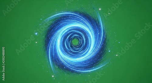 Blue Swirling Vortex on Green Background.