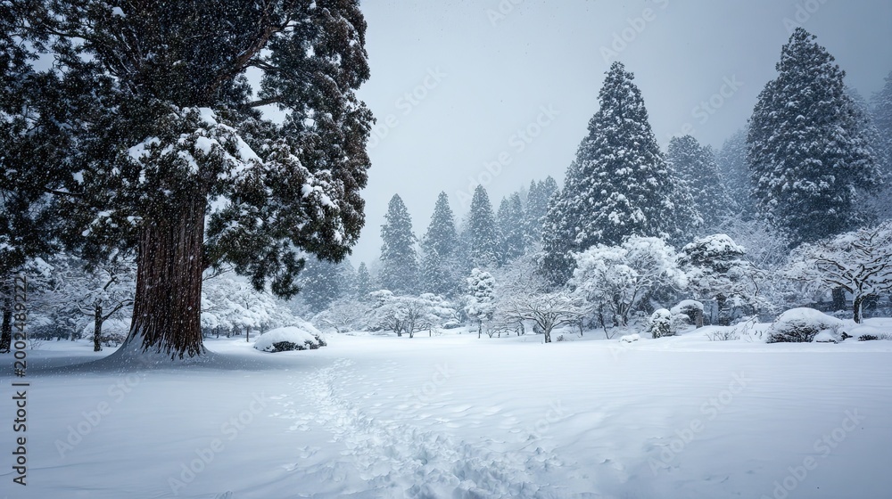 Obraz premium Japanese Cedar - Snowy Winter Landscape Nature